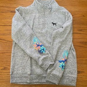 PINK floral quarter zip sweater NWOT